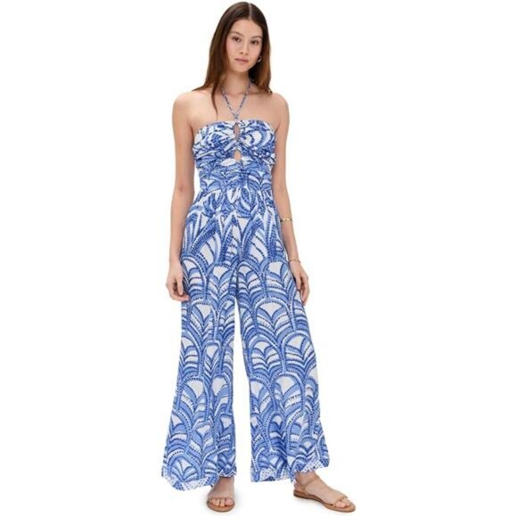 Poupette St Barth Claudia Long Jumpsuit Blue Himba Resort Cruise Beach Travel - Picture 1 of 6